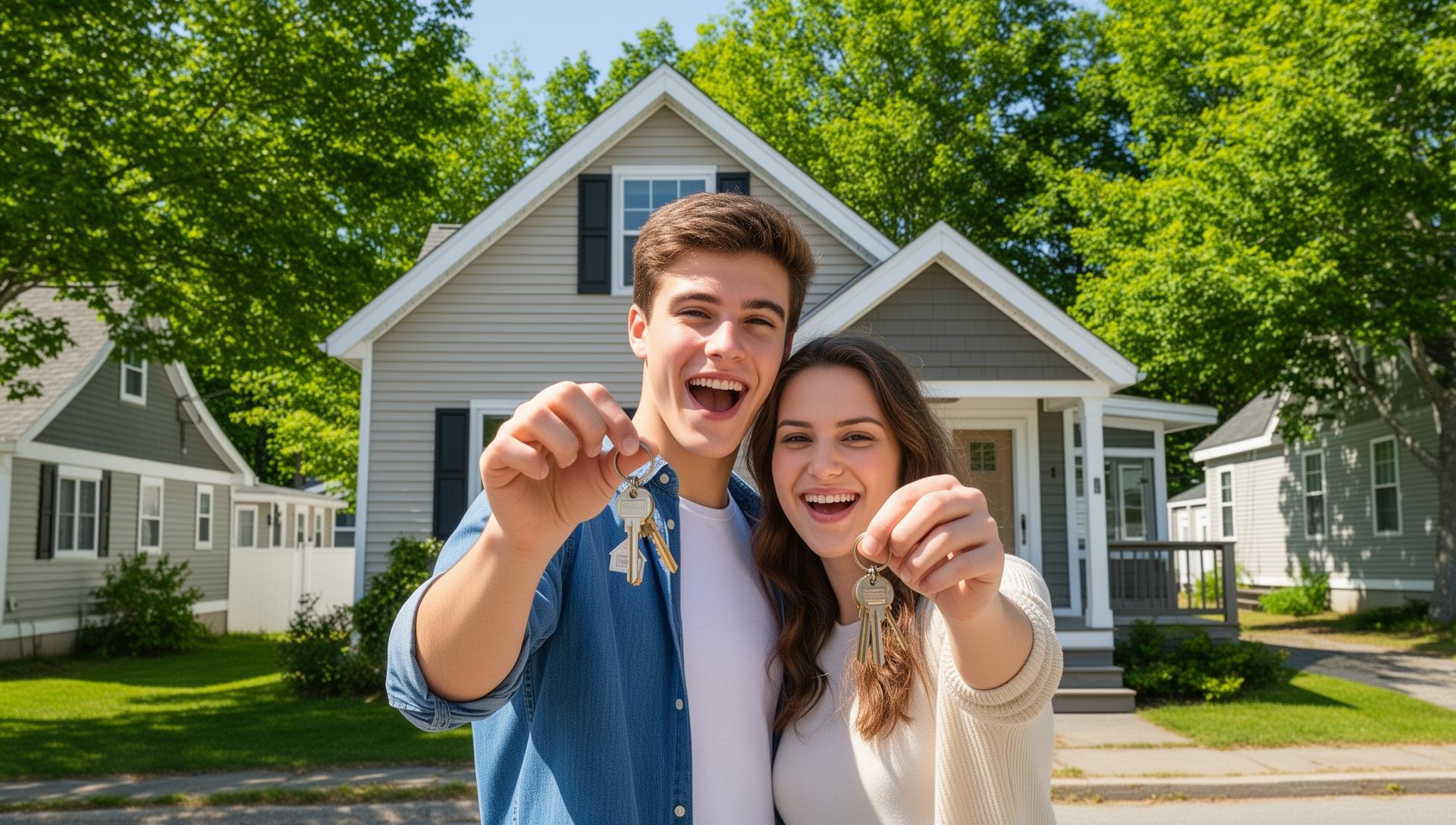 Young couple holding house keys